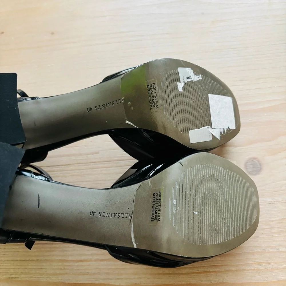 All Saints Tia Glossy Black Platform Heel Sandals Size 10M‎ WF571Z